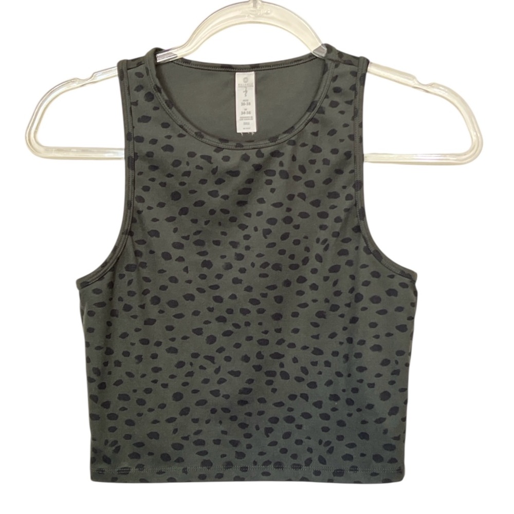 Balance Collection Olive & Black Spots Mia Crop Leopard Print‎ Racerback Tank S
